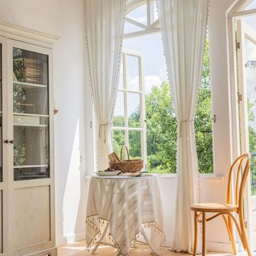 Vorhang Vorhänge Vorhänge weiß gestreift bestickte Vorhänge, AUKUU, halbverdunkelnde Vorhänge hohle Küche Wohnzimmer