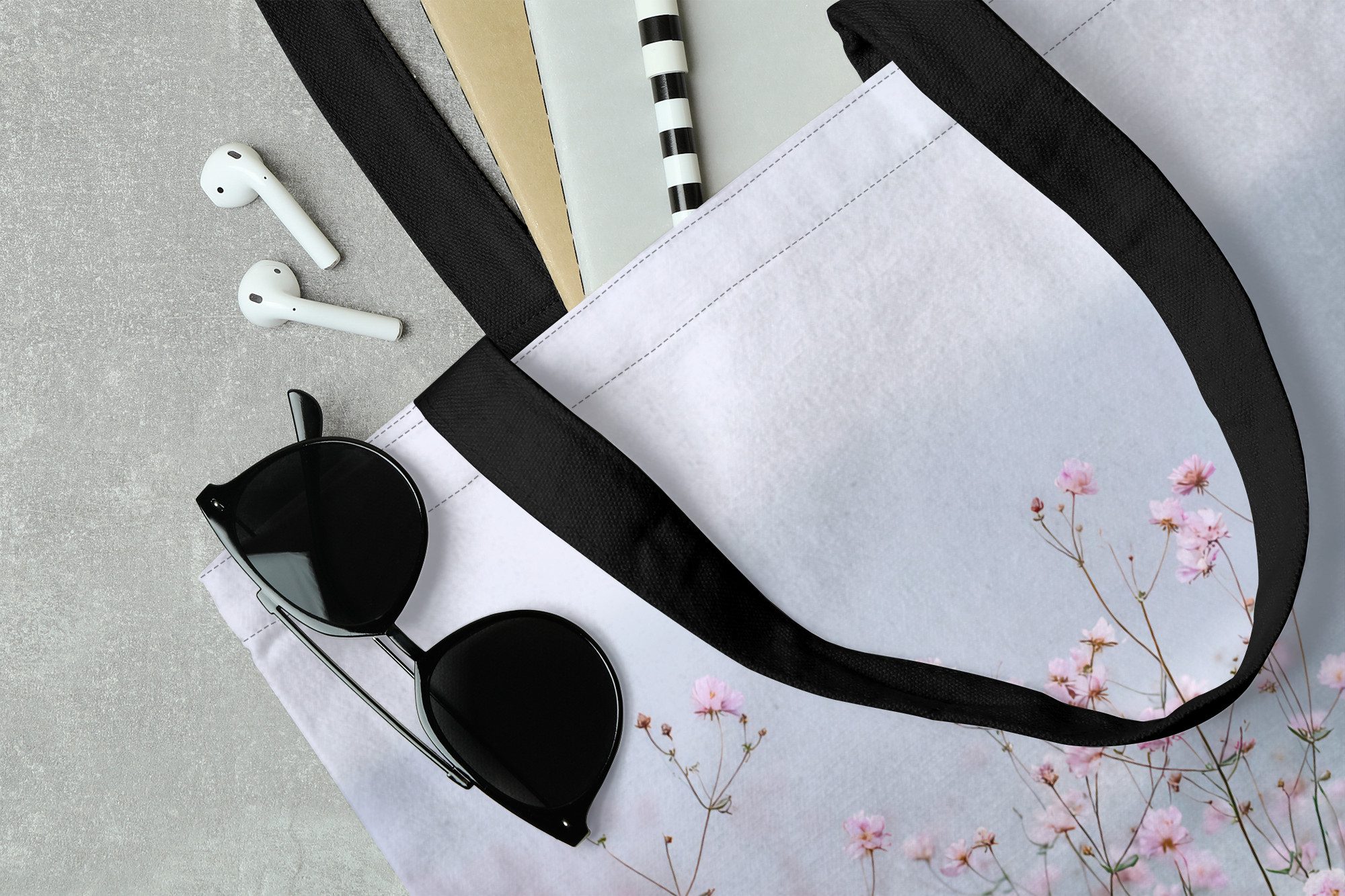 MuchoWow Shopper Klif - Bloemen - Zee - Roze, Handtasche, Damen und Herren, Schultertasche, Umhängetasche, Tote Bag