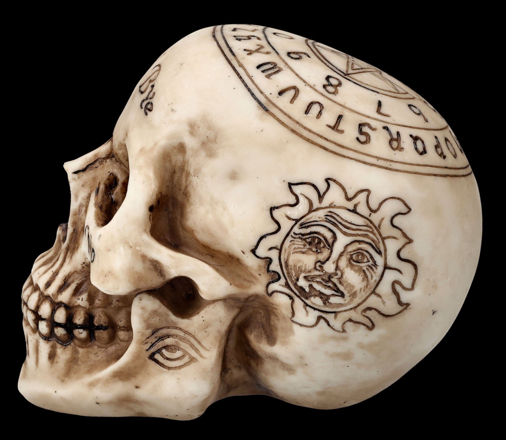 Figuren Shop GmbH Dekofigur Totenkopf - Witchboard Design - Totenschädel Gothic Dekofigur – Bild 4 von 5