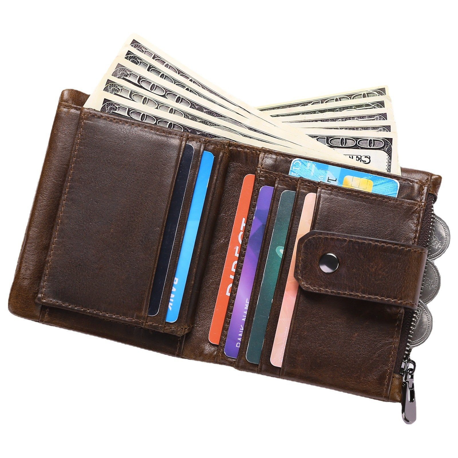 S-ZONE Geldbörse (1-tlg), Faltbar Kartenetui RFID-Schutz, Kaffee mit Herren & Münzfach Geldbeute