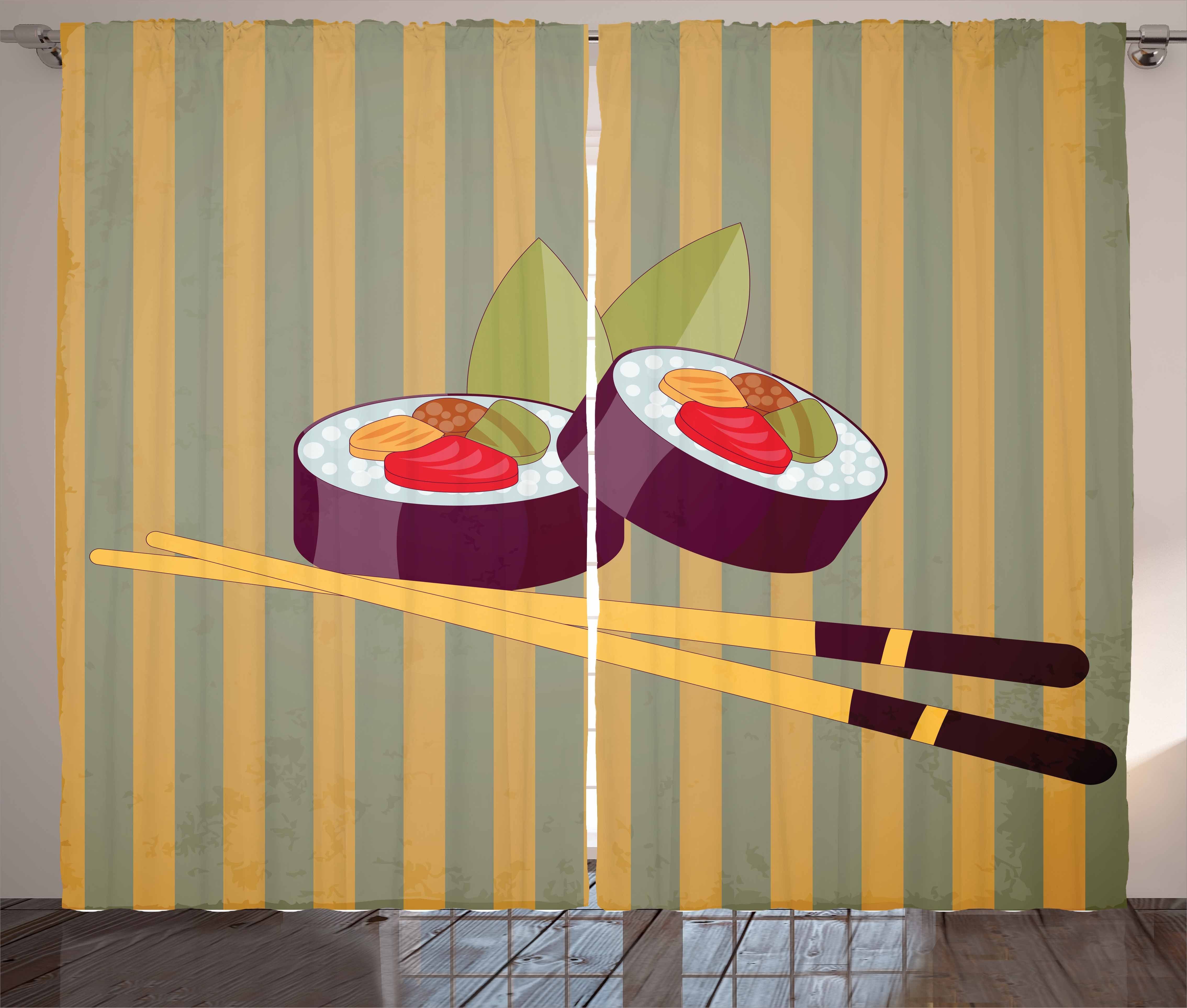 Gardine Schlafzimmer Kräuselband Vorhang mit Sushi 2 Schlaufen Rollen Stäbchen Abakuhaus, mit und Haken