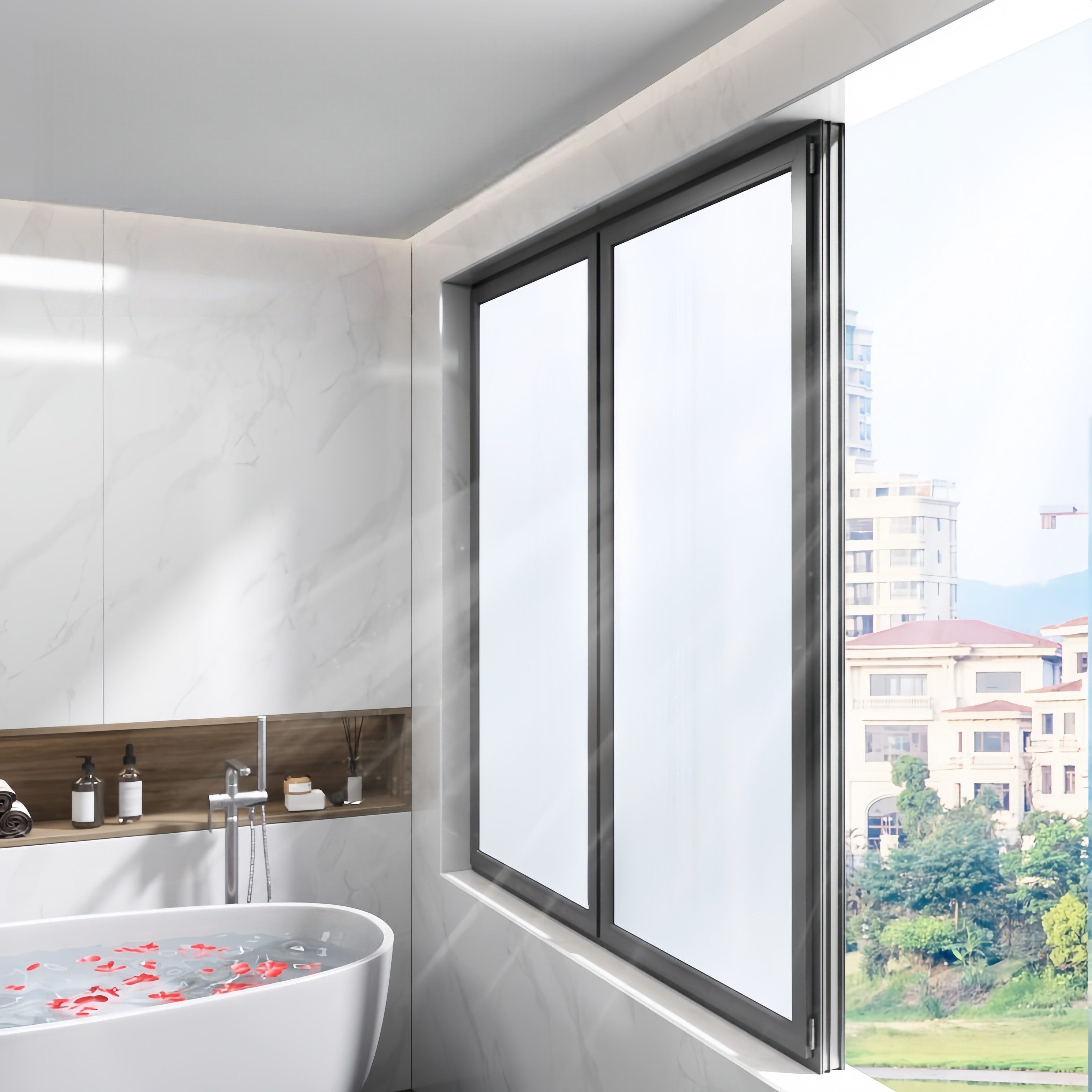 FOUORTUNATE-BEE Fensterfolie Statische Milchglas Fensterfolie blickdicht, selbsthaftend matt, Sichtschutz Fensterfolie ohne Kleber für Bad, Küche & Fenster – Bild 3 von 5