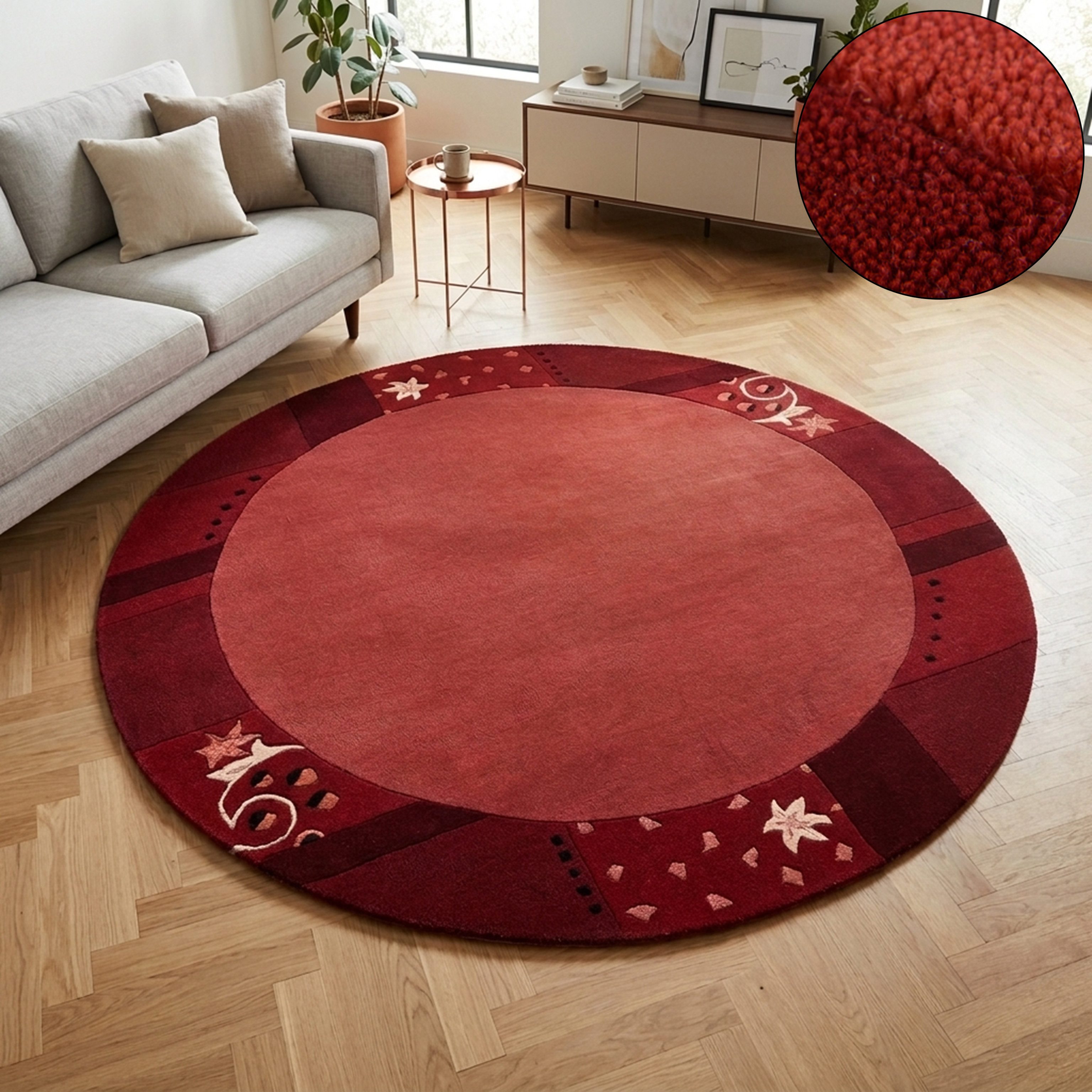 THEKO Wollteppich Royal Ganges, rund, Höhe: 13 mm, 95% Wolle, mit Bordüre, auch in rund, Wohnzimmer, Schlafzimmer