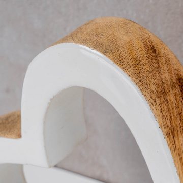 Levandeo® Dekoobjekt, Herz Holz 15x15cm Mango Weiß Natur Braun Tischdeko Deko Aufsteller