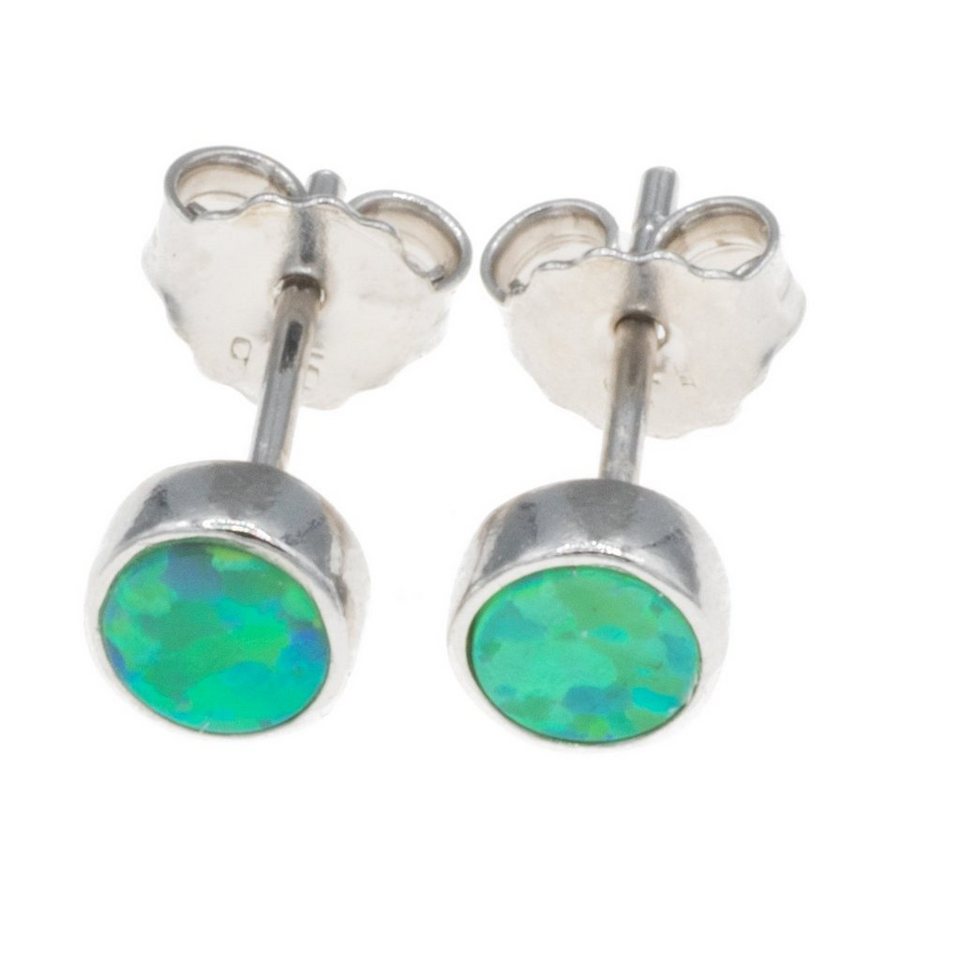 Bella Carina Paar Ohrstecker Ohrstecker mit Opal grün, 5,5 mm, 925 Silber,  mit synthetisch hergestelltem Opal