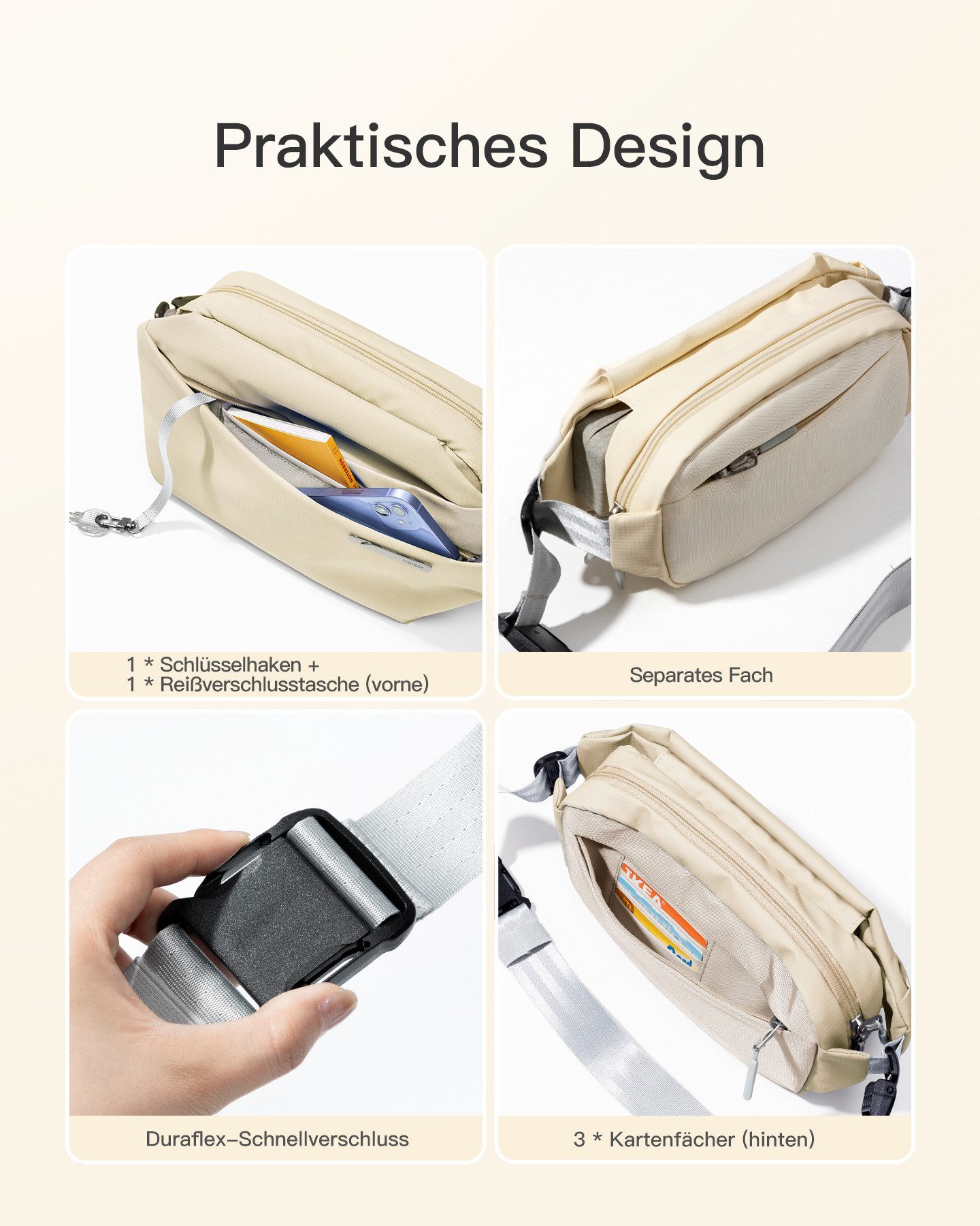 Inateck Umhängetasche Bauchtasche 4L, Stylische Sling Bag Herren Damen, Schultertasche, für Reise Schule Wandern, Wasserdicht