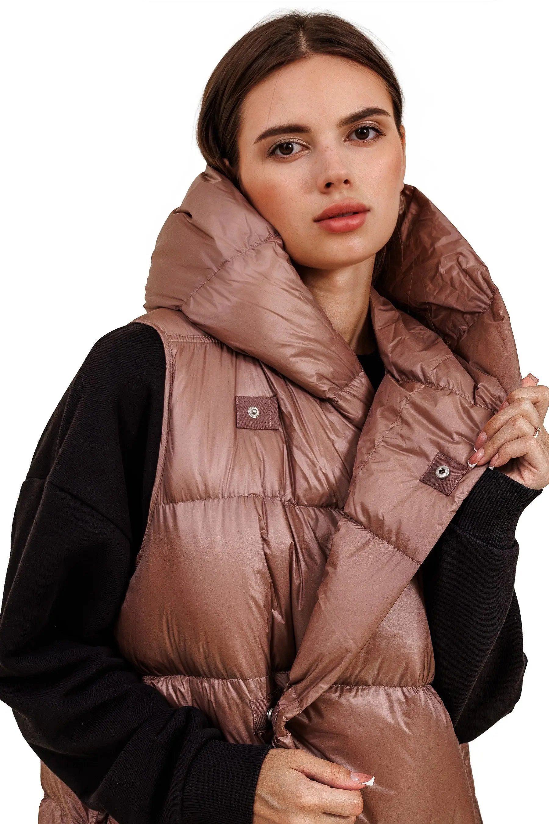 JNBY Daunenweste JNBY Damen lange Daunenweste mit Kapuze Herbst/Winterweste champagner