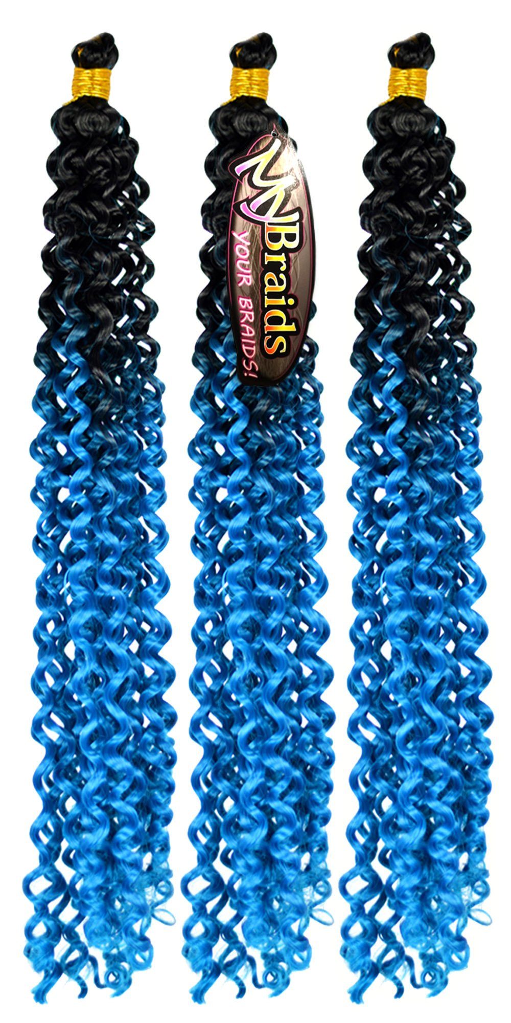 MyBraids YOUR BRAIDS! Kunsthaar-Extension Deep Schwarz-Enzianblau 24-WS Ombre Wave Crochet Flechthaar Braids Pack Zöpfe 3er Wellig