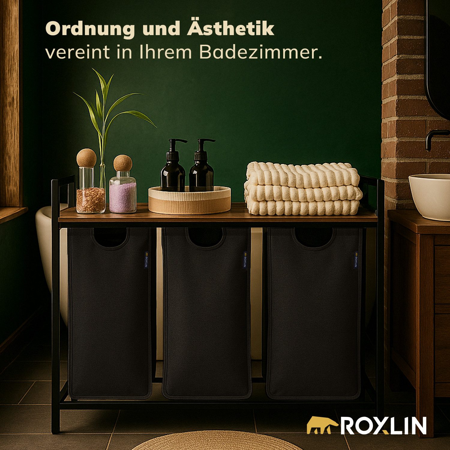 Roxlin Wäschekorb Wäschekorb 3 Fächer – Wäschesammler mit Deckel & Ablage günstig online kaufen