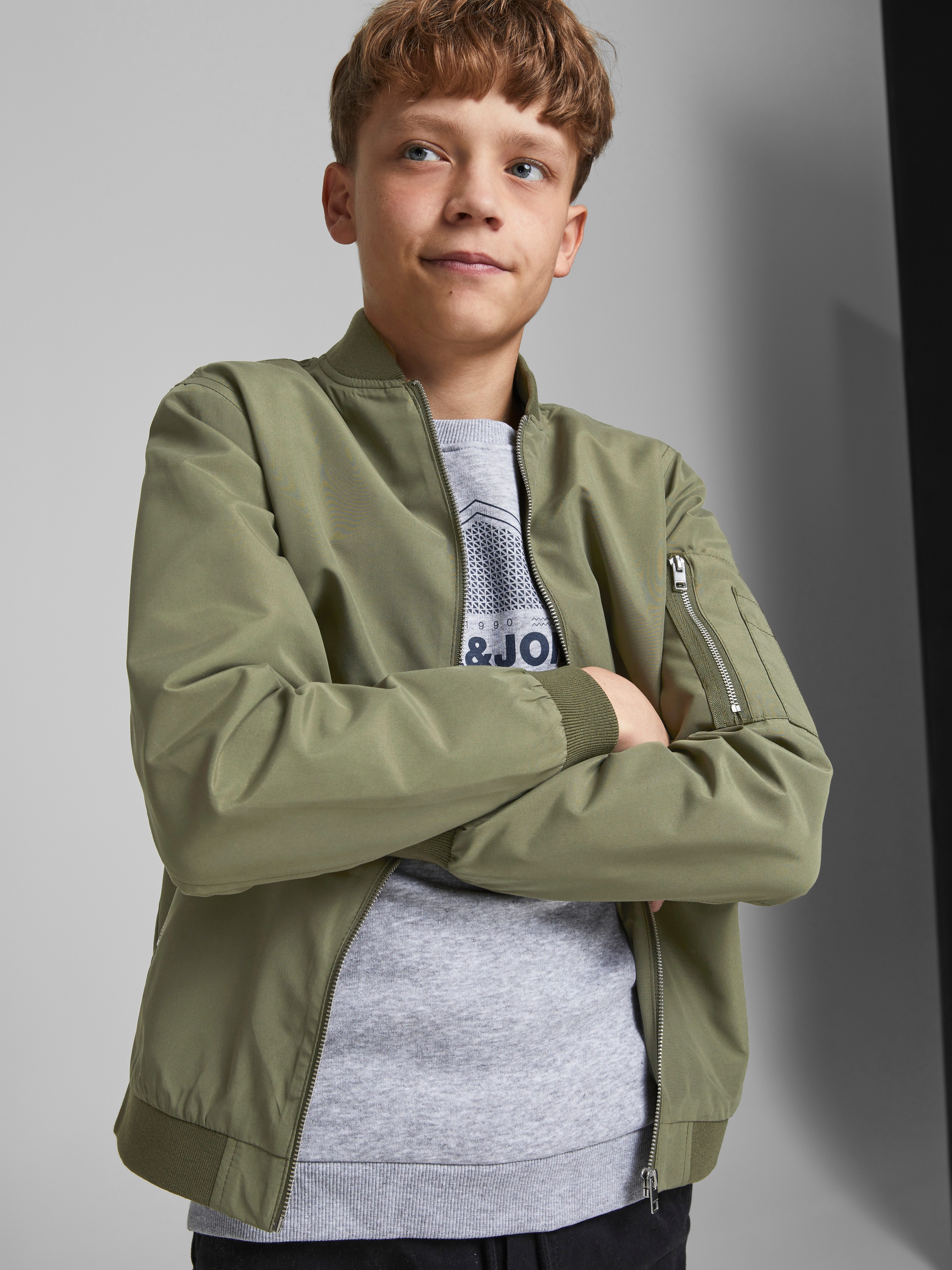 Jack & Jones Junior Bomberjacke JJERUSH windabweisend und pflegeleicht unifarben, modisch, regular fit, Web, Stehkragen