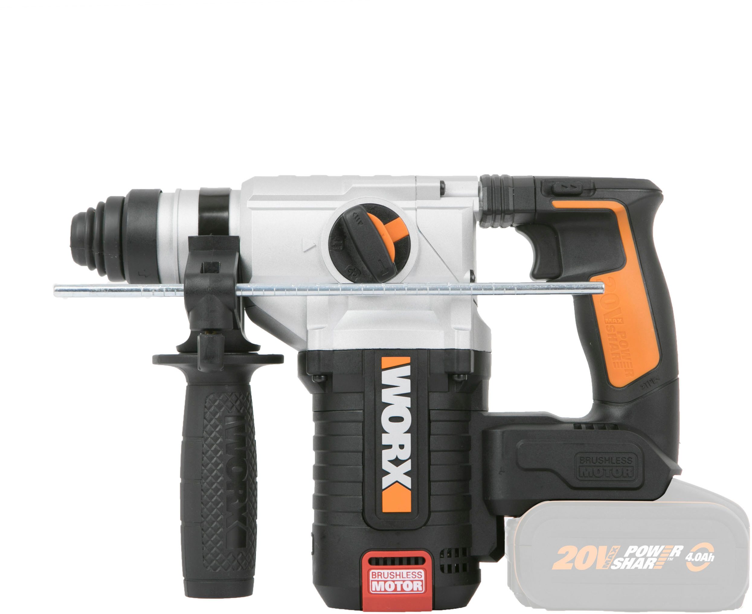 Worx Akku-Bohrhammer NITRO WX380.9, max. 1210 U/min, 3-IN-1, bürstenloser Motor, 2,2J Schlagenergie, ohne Akku & Ladegerät – Bild 3 von 4