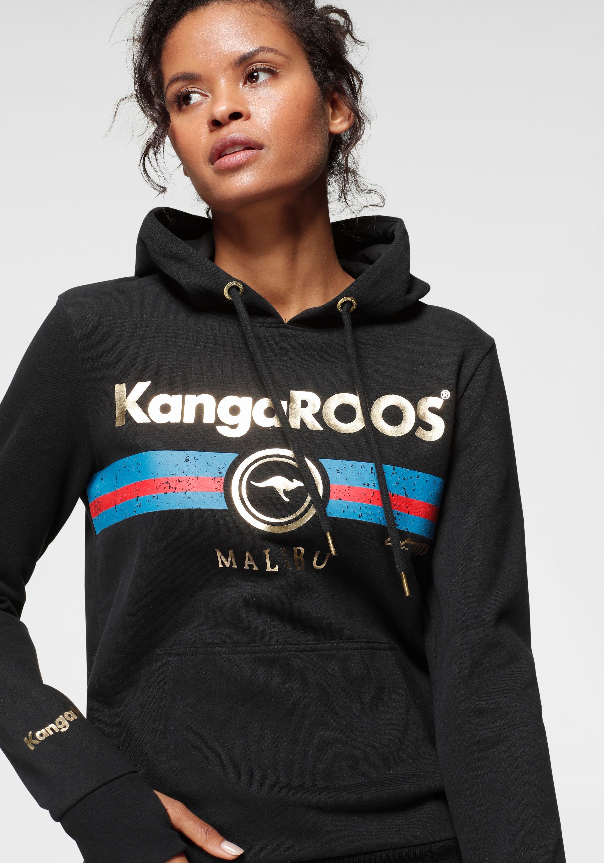 Damen Pullover KangaROOS Kapuzensweatshirt mit schimmerndem Logo-Druck