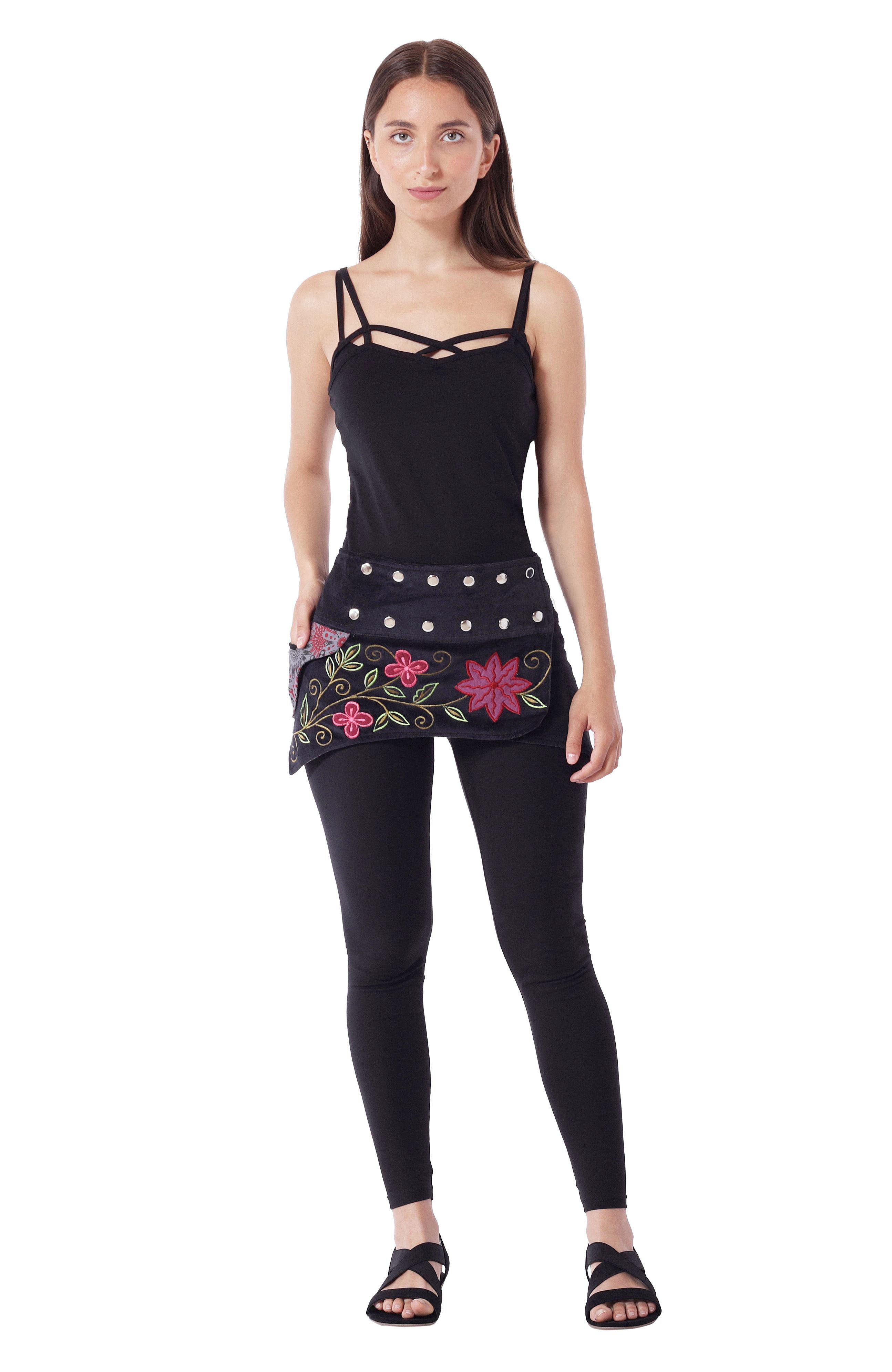 PUREWONDER Wickelrock Kurzer Wickelrock Cacheur aus Samt mit Zipfeln Schwarz 1 Einheitsgröße