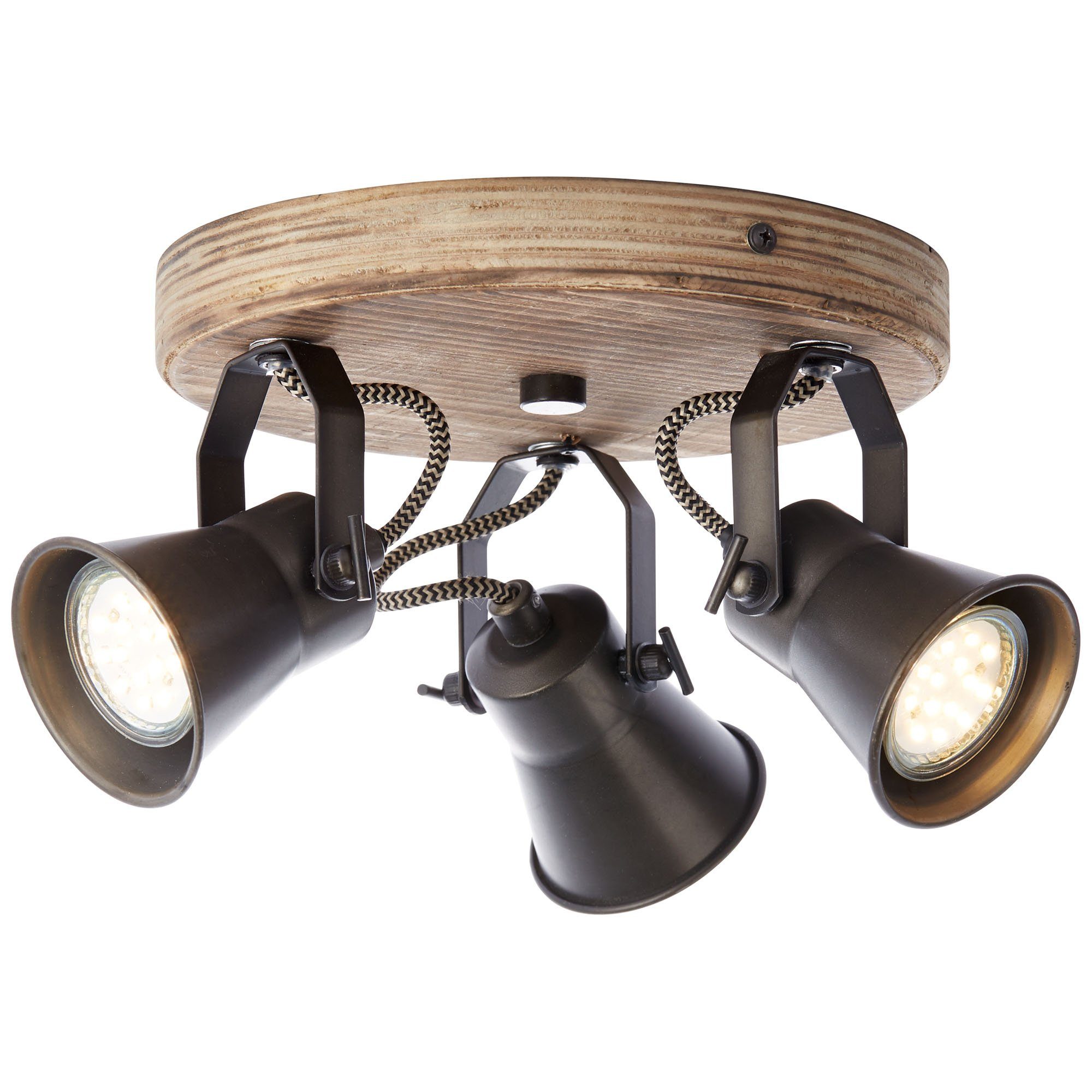 Brilliant Deckenleuchte Seed, Lampe Seed Spotrondell 3flg schwarz stahl/holz  hell 3x PAR51, GU10