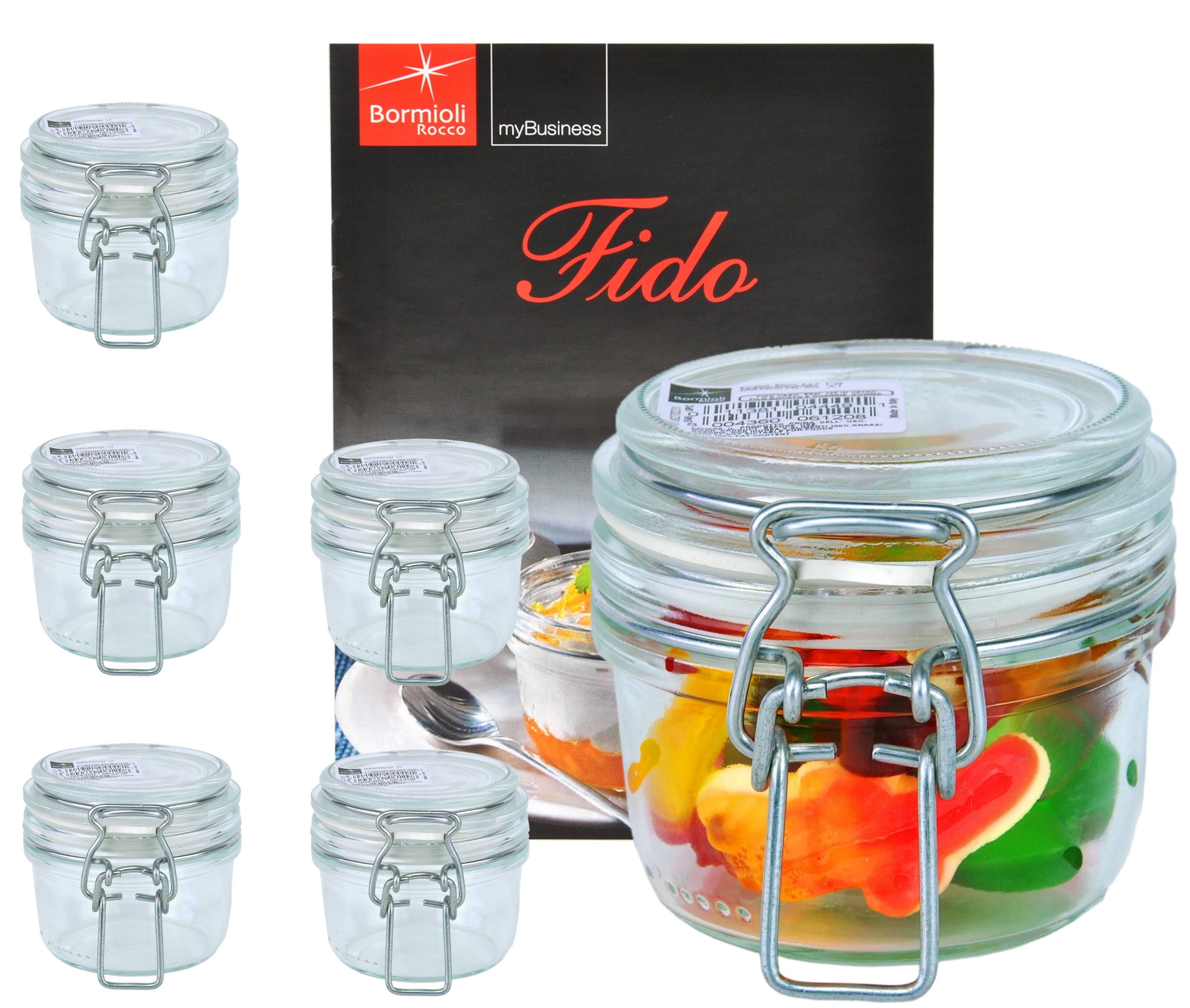 Fido Bügelverschluss + Glas Set 0,125L Rezeptheft, Einmachglas 6er MamboCat Original Vorratsglas
