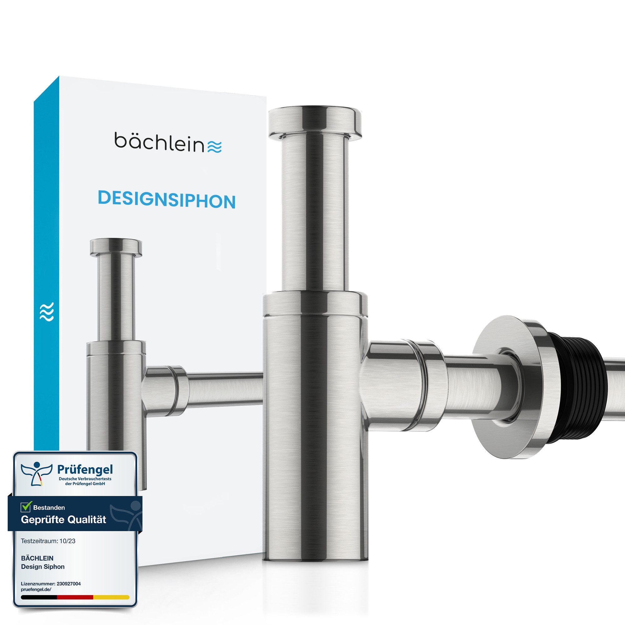 Bächlein Siphon Eleganter Waschbeckenablauf, (Hochwertiger Waschbeckensiphon, gebürsteter Edelstahl), Innovative Reinigungsöffnung, Universell einsetzbar