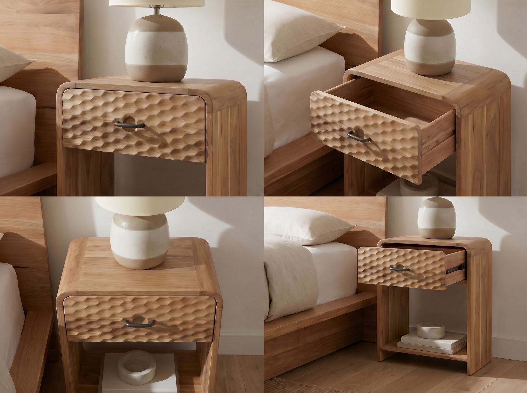 FineBuy Nachtkonsole Mango Massivholz 54cm Nachttisch Modern - Nachtkommode mit Schublade - Hohes Nachtkästchen Schlafzimmer mit Stauraum – Bild 4 von 5