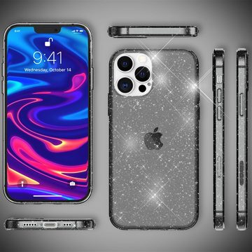 Nalia Smartphone-Hülle Apple iPhone 13 Pro Max, Klare Glitzer Hülle / Silikon Transparent / Glitter Cover / Bling Case