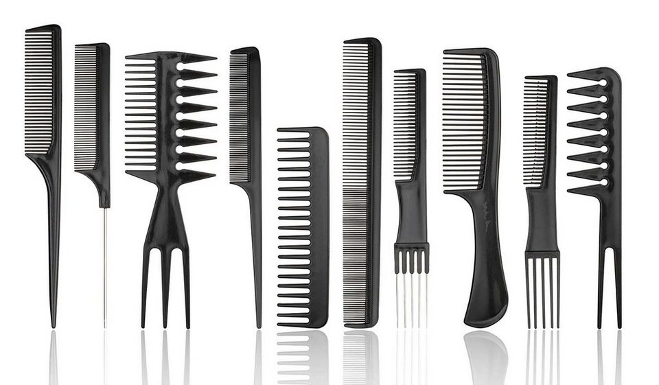 Kosmetex Haarkamm 10er Kamm Set, schwarz, professioneller Haarstyling-Kämme