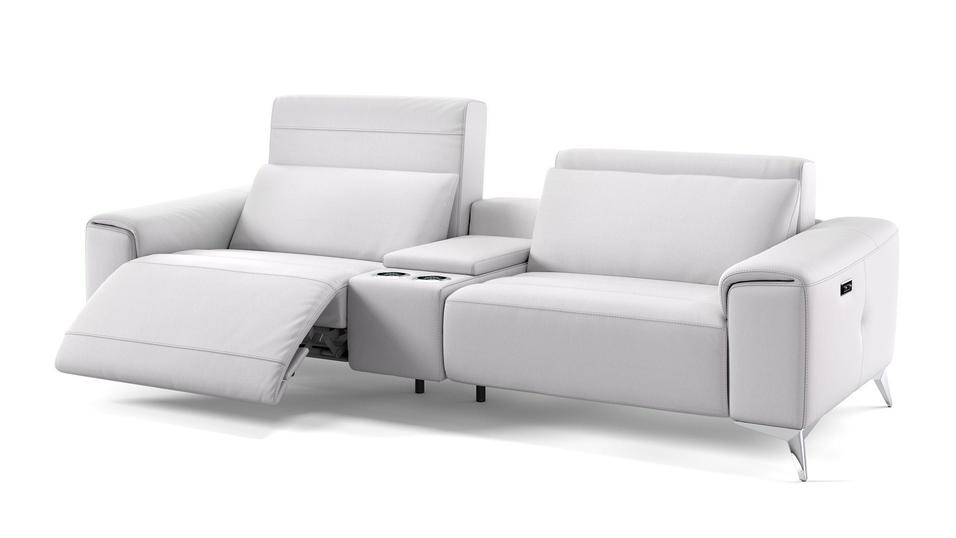 Sofanella 2-Sitzer Sofa cm x 252 Sofanella XL: - Leder Weiß Kinosofa 100 BELLA in