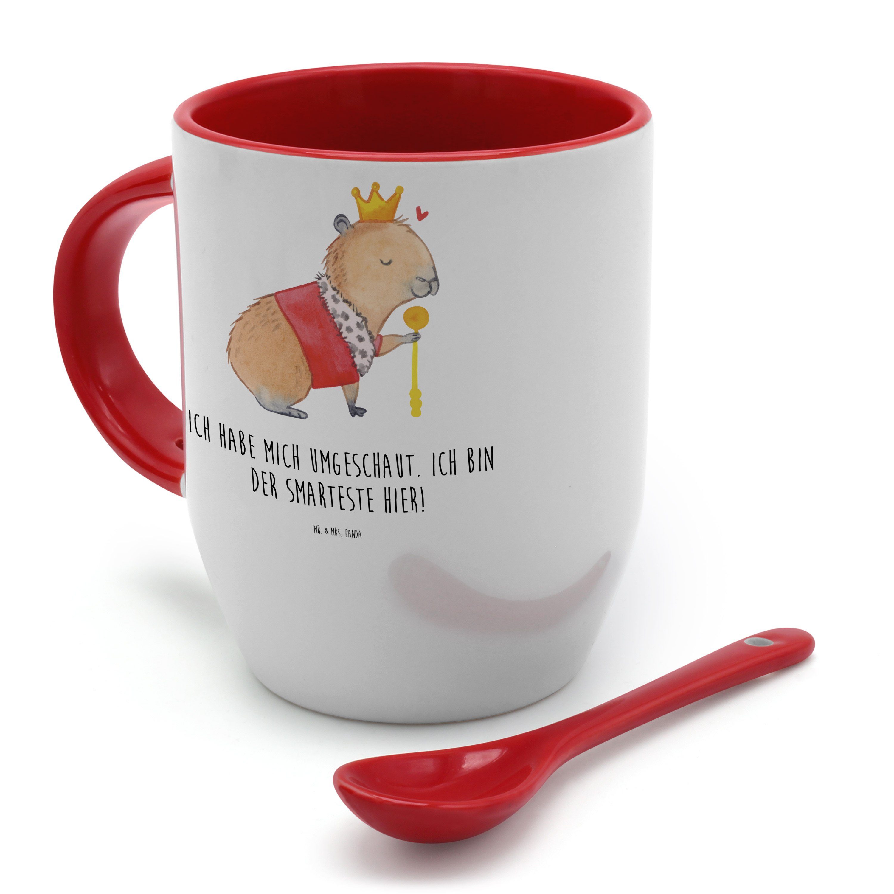 Mr. & Mrs. Panda Tasse lustige Sprüche, Capybara Tasse Weiß Geschenk, Löffel, - König - mit Keramik