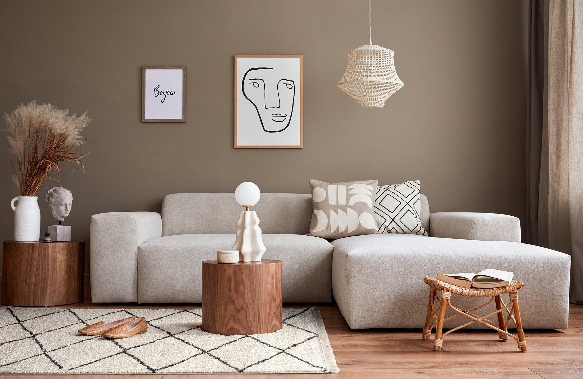 Tesso Living Hochflor-Teppich BLAKE Shaggy Teppich Wohnzimmer Rauten Design, rund, Höhe: 30 mm, Langflor, skandinavisches Design, gemütlich strapazierfähig, langlebig