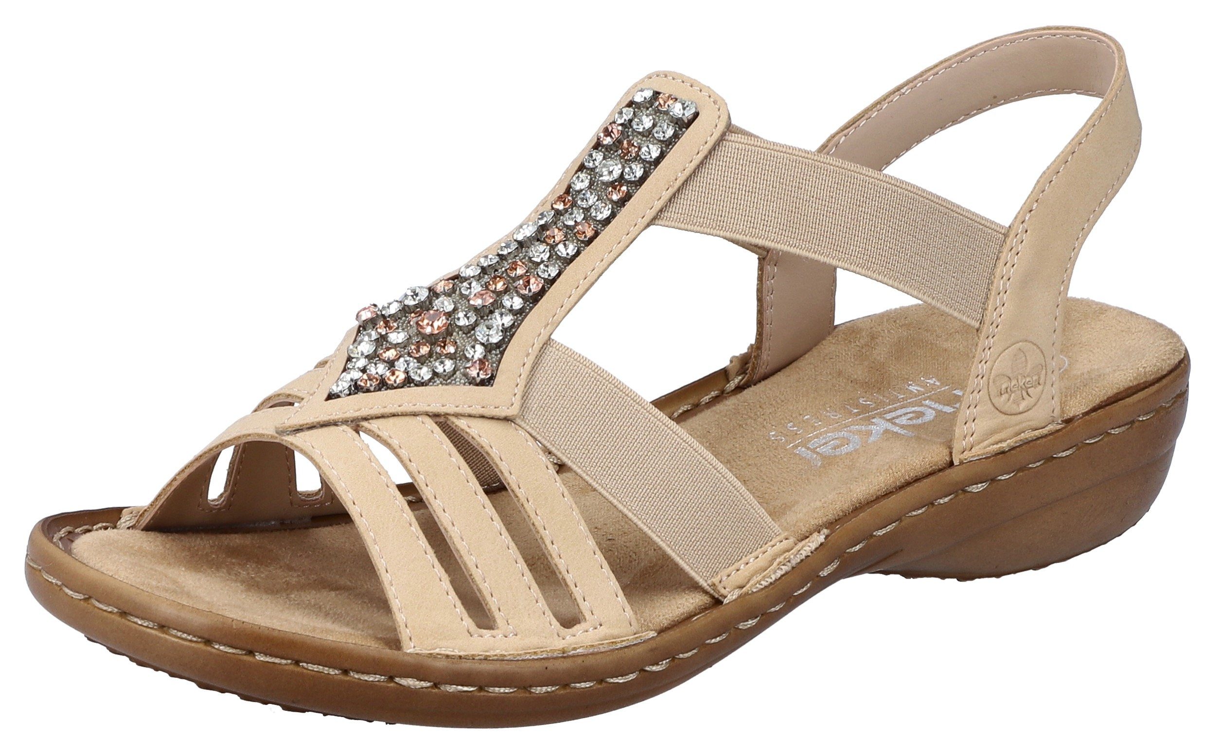 Rieker Sandale, Sommerschuh, Sandalette, Keilabsatz, mit Gummizügen für guten Sitz