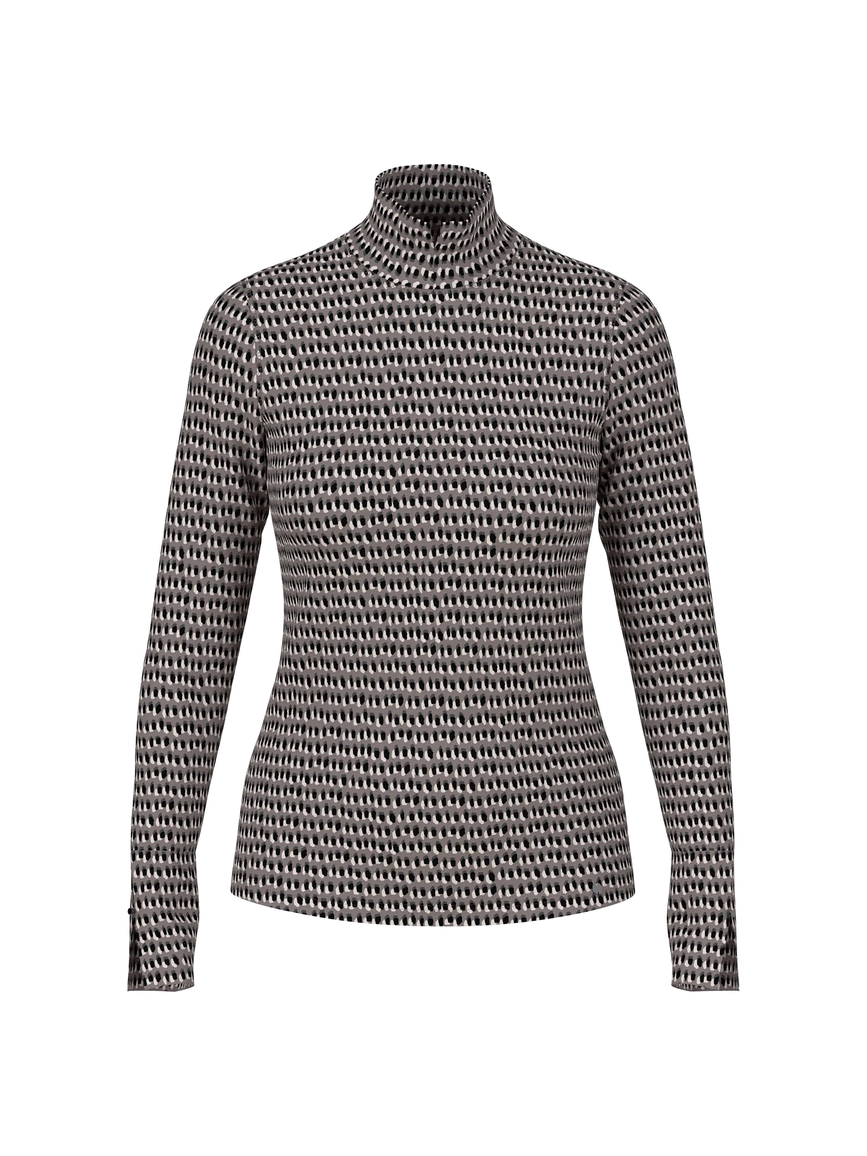 Marc Cain Longsleeve City Tours Premium Damenmode mit SPRINKLES-Print, körpernahe Form, Stehkragen, Baumwollstretch – Bild 5 von 5