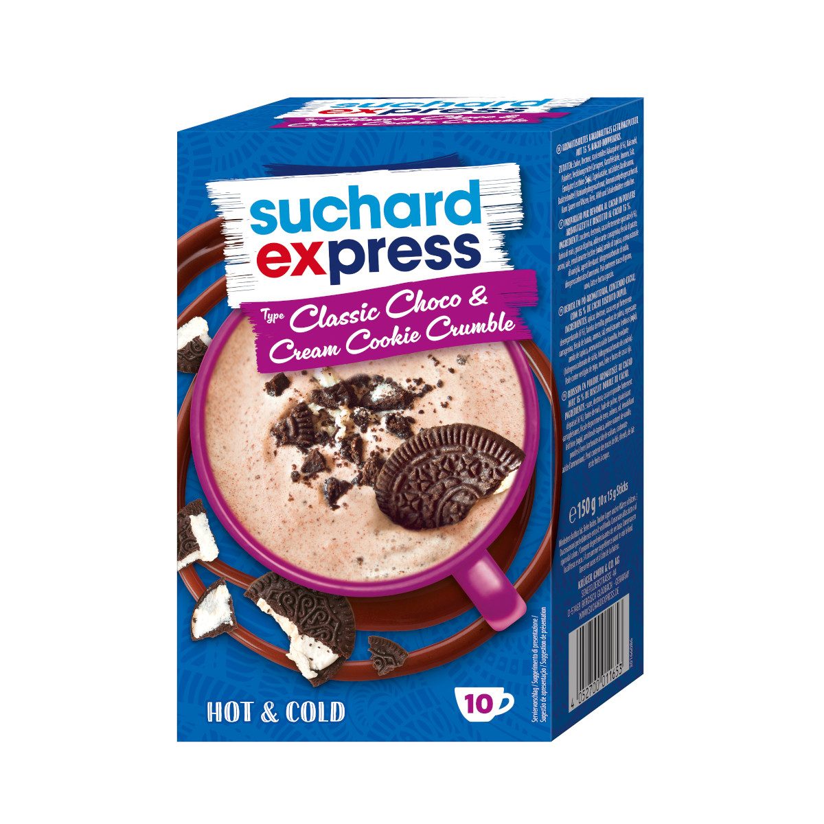 suchard express Kakao, Suchard Express Choco und Cookies Cream Crumble Getränkepulver 150g