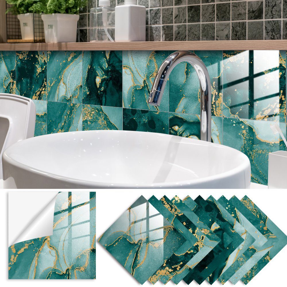 COOL-i ® Fliesenaufkleber Klebefliesen 10 Stück -15cm x 15cm, 3D Fliesenaufkleber (Marmor Optik), PVC Wasserfest,Selbstklebend,Hitzebeständig,Starke Klebefähigkeit