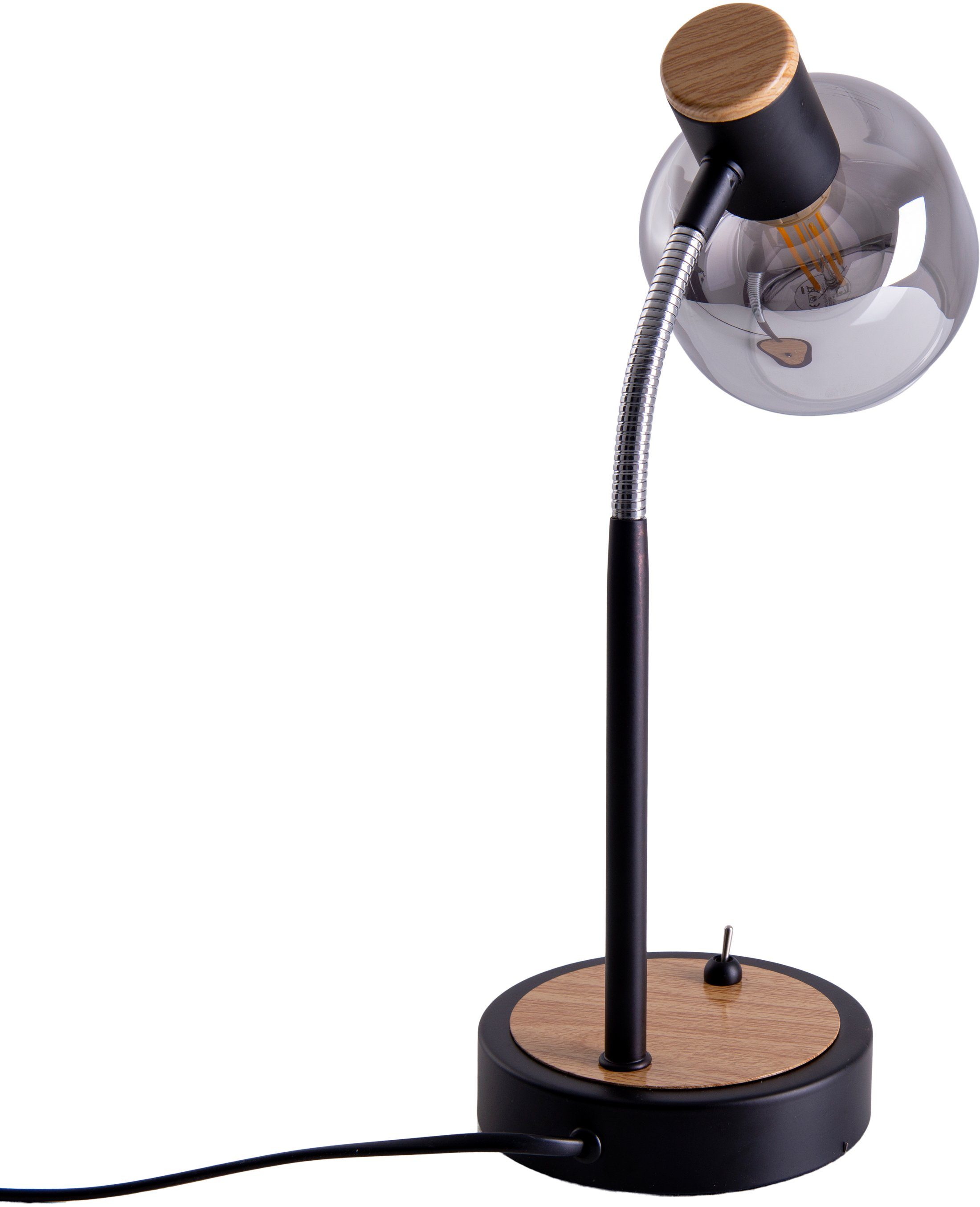 näve Tischleuchte Fumoso, Ein-/Ausschalter, ohne Leuchtmittel, Leuchtmittel wechselbar, Tischleuchte >>Fumoso<<,excl.1xE14 max.40W,schwarz/natur,Smoking Glass