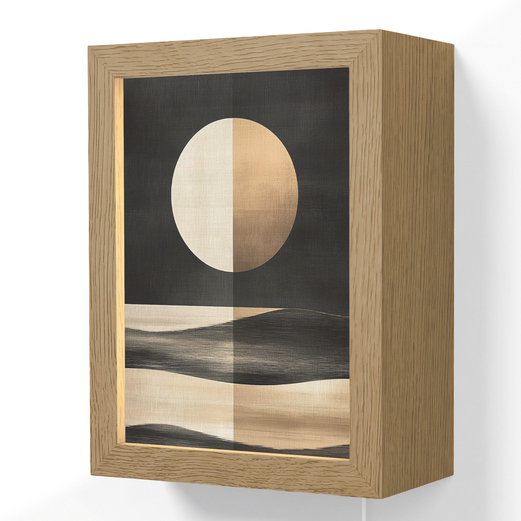 OnlyWow Wandleuchte Lightbox Mond - Kreis - Gold, Dimmbar, Farbwechsel, LED, Warmweiß, Kaltweiß, Neutralweiß Einstellbar, Wandlampe Innen, Dimmbar, mit Kabel, LED, Beleuchtung, Wohnzimmer