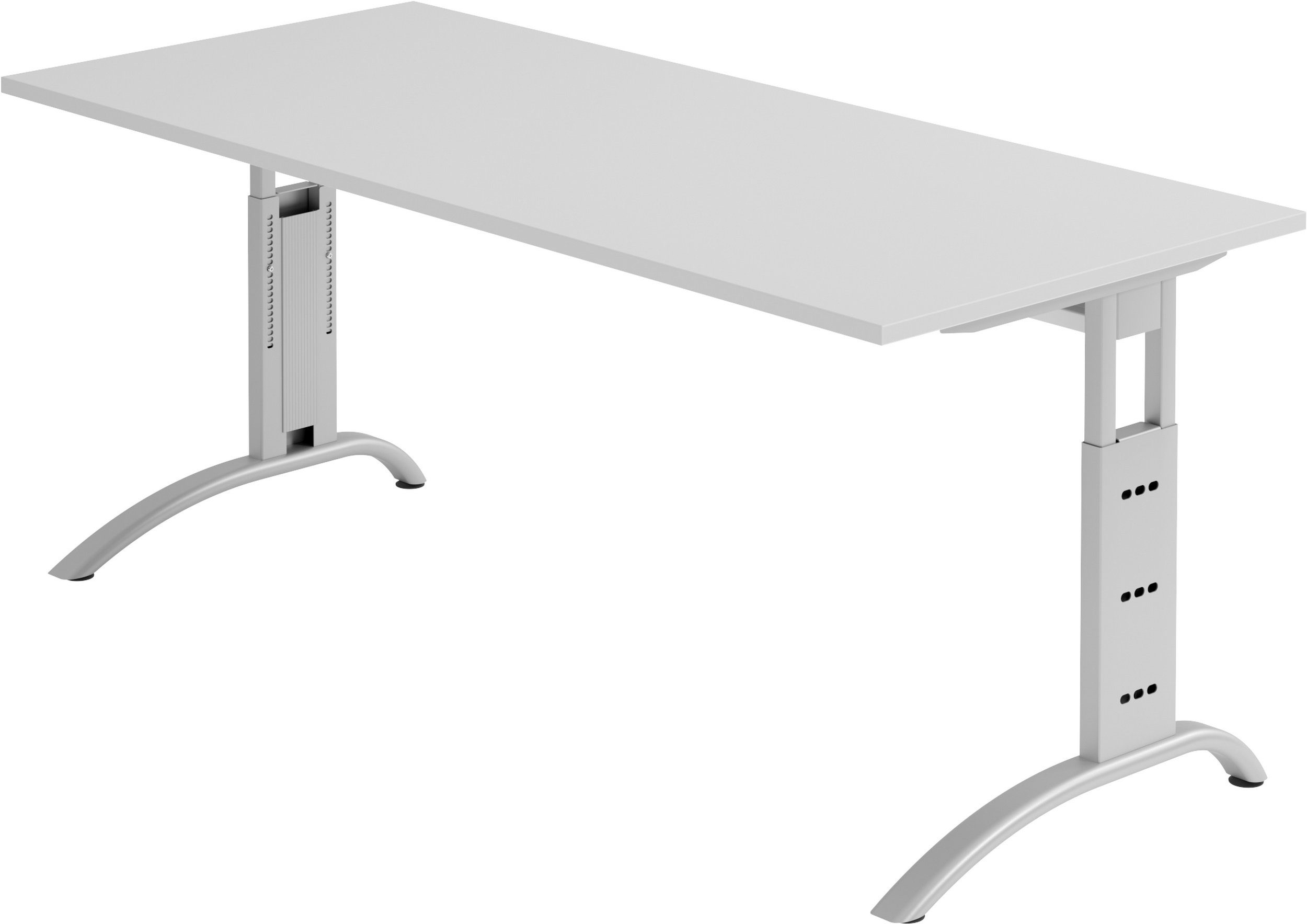 bümö Schreibtisch Schreibtisch Serie-F, Rechteck: 180 x 80 cm - Dekor: Grau - Gestell: Silber