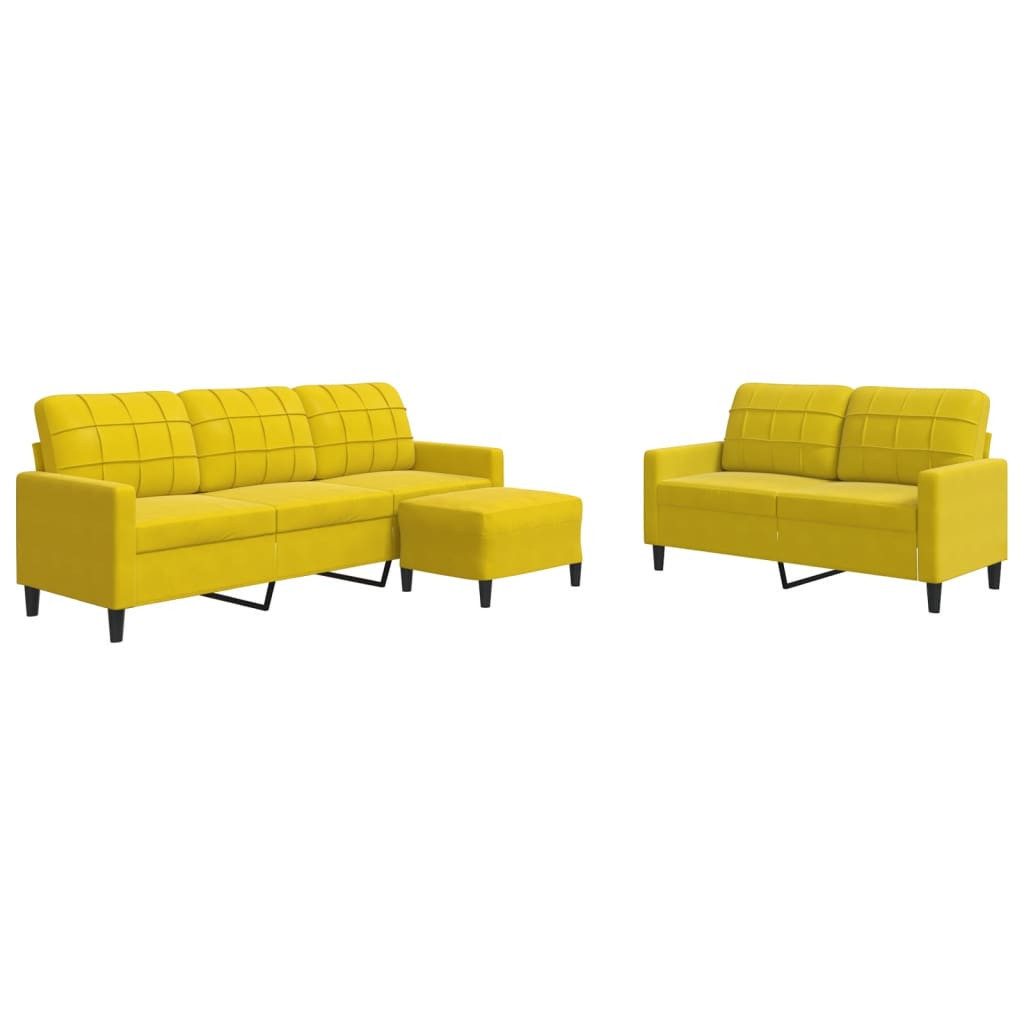 vidaXL Sofa 3-tlg. Sofagarnitur mit Kissen Gelb Samt