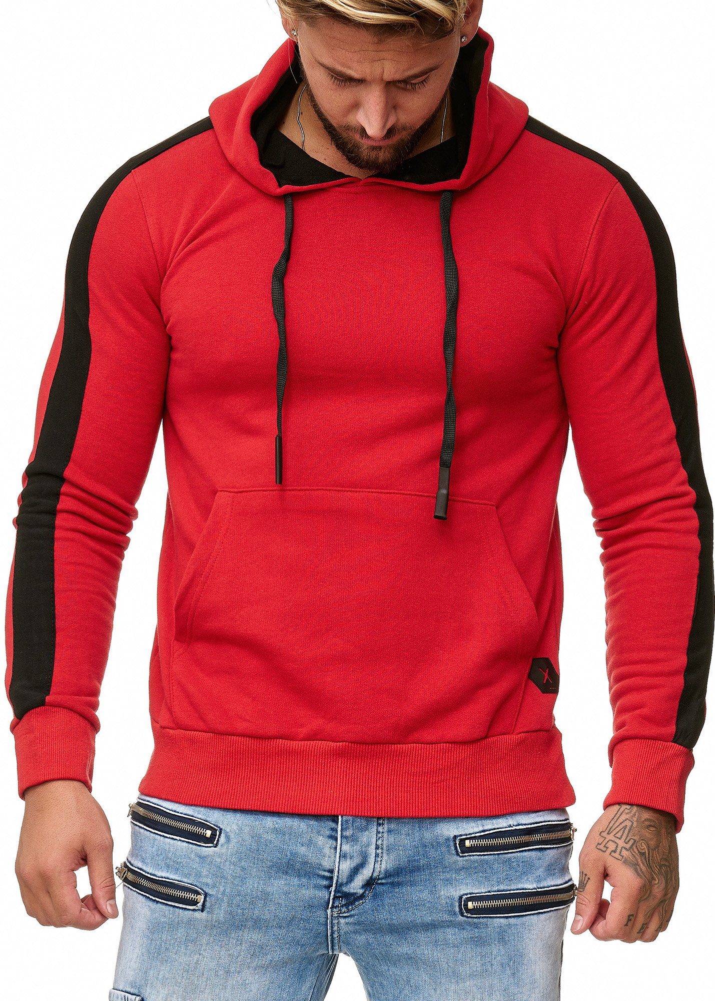 Code47 Hoodie Code47 Herren Sweatshirt Hoodie Pullover Kapuzenpullover Modell 1212 (Hoodie Kapuzenpullover Sweater, 1-tlg) Fitness Freizeit Casual Rot