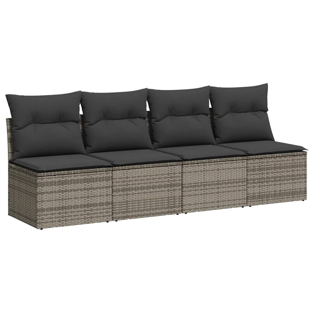 vidaXL Loungesofa Gartensofa mit Kissen 4-Sitzer Grau Poly Rattan, 1 Teile