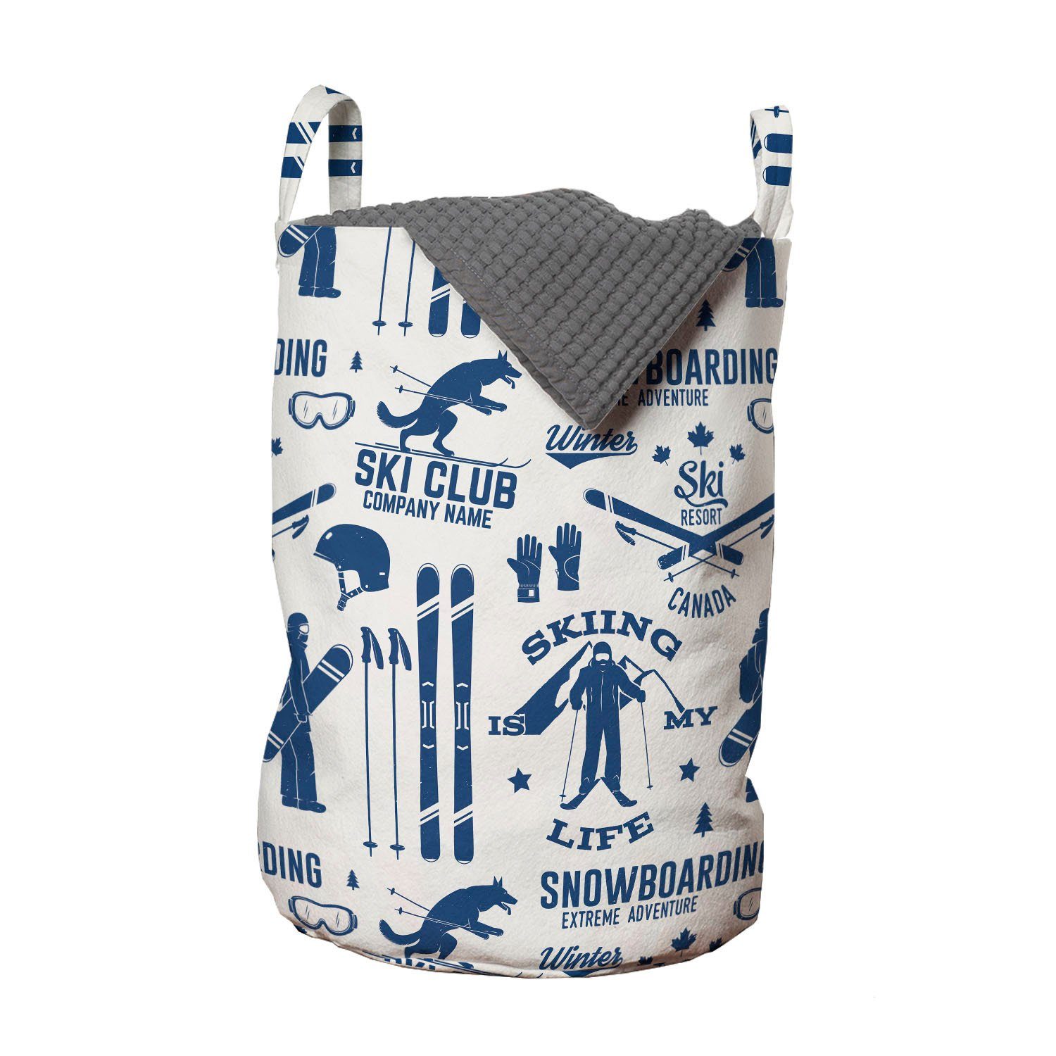 Abakuhaus Wäschesäckchen Wäschekorb mit Griffen Kordelzugverschluss für Waschsalons, Ski-Muster Skifahren Themed Motive