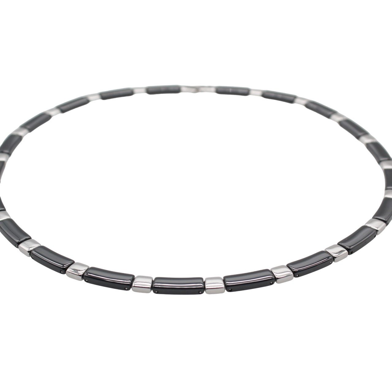 Collier Kette Collier aus Keramik und Edelstahl Damenkette Schwarz, Silber