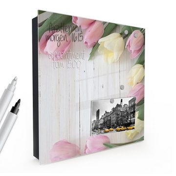 Primedeco Schlüsselkasten Magnetpinnwand und Memoboard mit Glasfront Motiv Tulpenblüten (1 St)