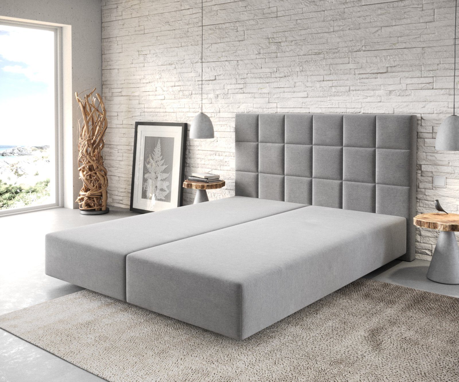 DELIFE Boxspringbett Dream-Fine, Mikrofaser Grau 160x200 cm