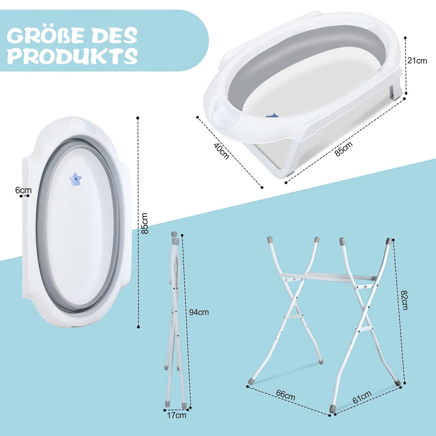 HEYHIPPO Babybadewanne Babybadewanne mit Eisenrohrhalterung 82 cm faltbarer günstig online kaufen