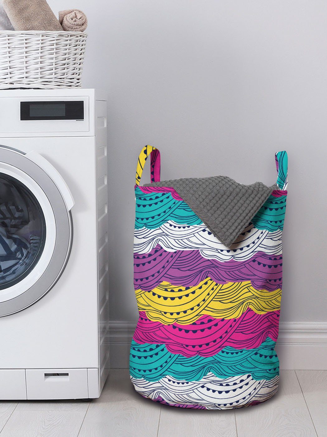 Wäschesäckchen Bunt Streifen gezeichnet mit für Griffen Wäschekorb Waschsalons, Hand Abakuhaus gewellte Kordelzugverschluss