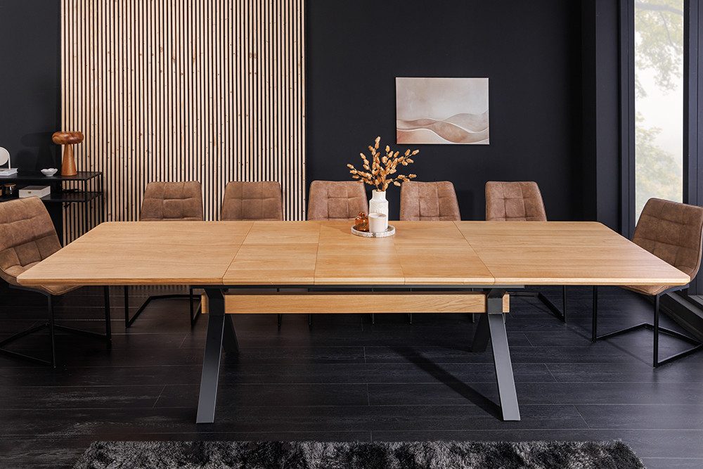 riess-ambiente Esstisch GIANT 180-300cm natur/schwarz - Eiche, Metall, X-Gestell, ausziehbar (Einzelartikel, 1-St), verlängerbarer Konferenztisch f. 12-14 Personen - ideal für Essbereich