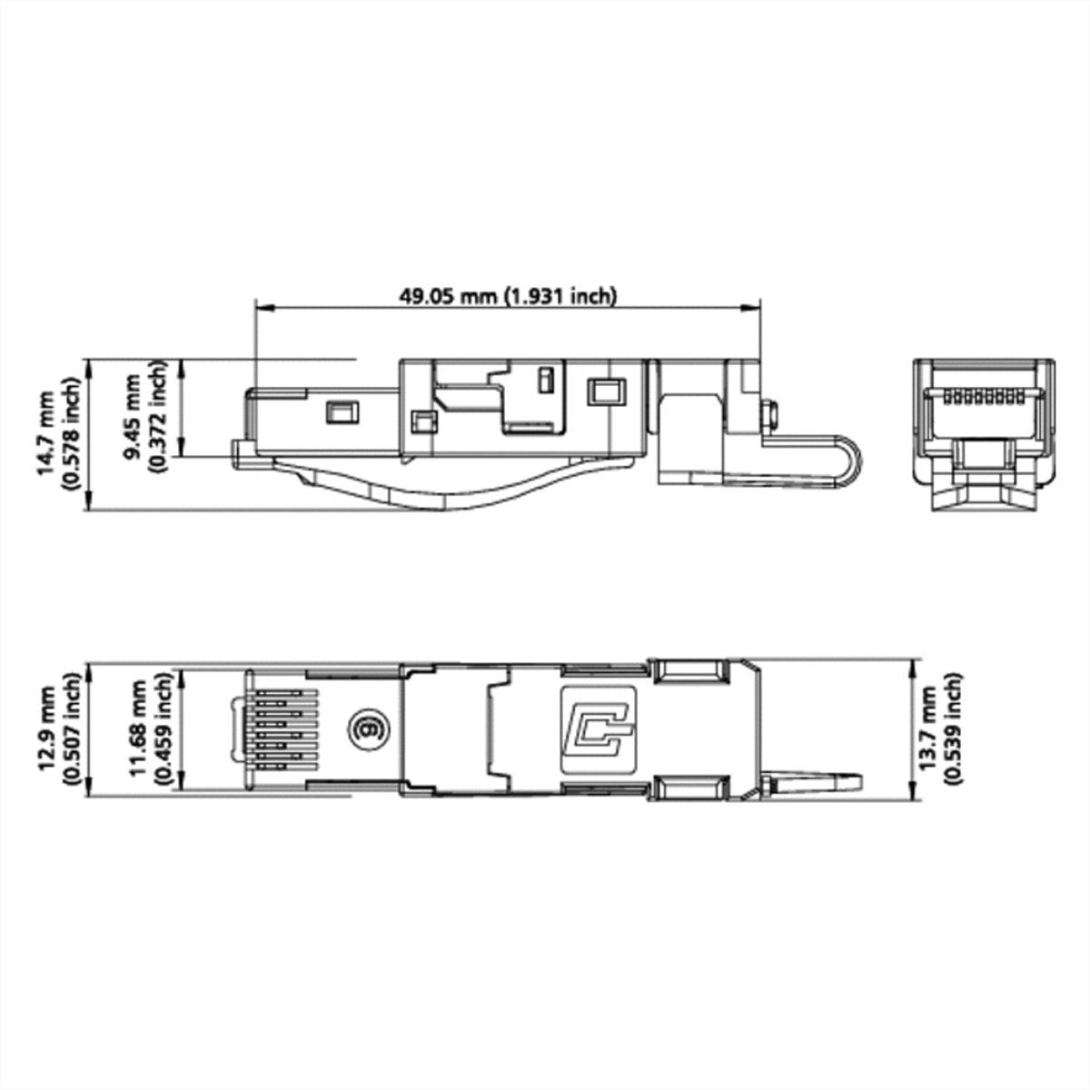 Metz Connect E-DAT Industrie IP20, feldkonfektionierbarer RJ45-Stecker, schwarz Netzwerk-Panel (1401405012-I)