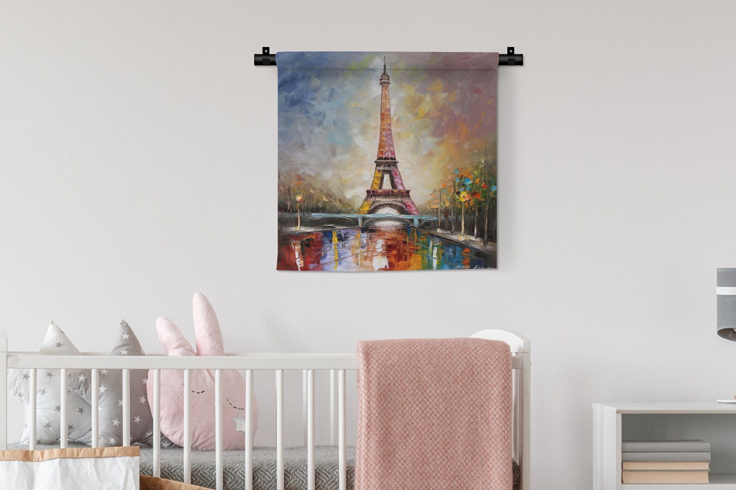 für Eiffelturm Wanddeko - Wandbehang, Kleid, Wanddekoobjekt Kinderzimmer Schlafzimmer, Ölgemälde Wohnzimmer, Paris, - MuchoWow