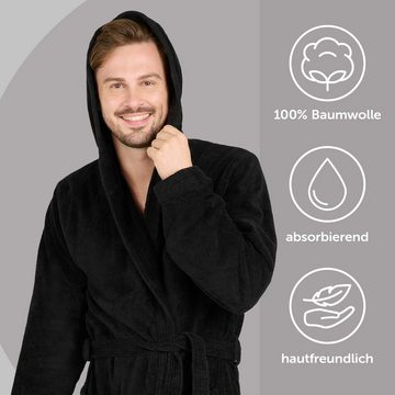 Blumtal Bademantel Herren, Baumwolle, mit gefütterter Kapuze, mit samtigen Frottee-Velours, Oeko-TEX® Zertifiziert