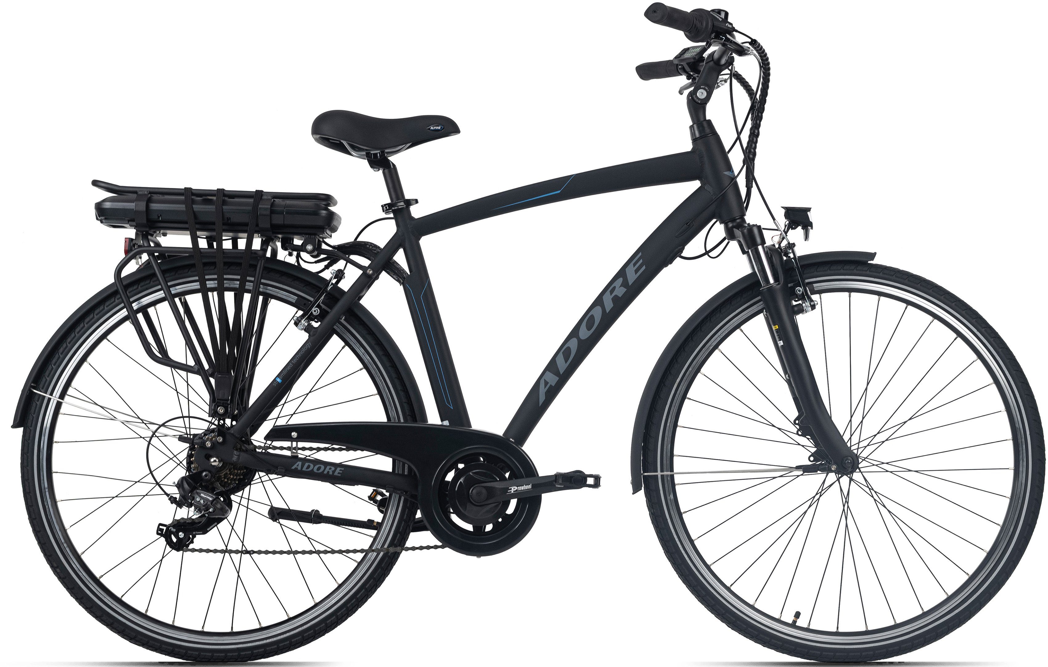Adore E-Bike Trekkingrad Versailles, 7 Gang Shimano Tourney Schaltwerk, Kettenschaltung, Heckmotor, 374,4 Wh, Pedelec, Elektrofahrrad für Herren