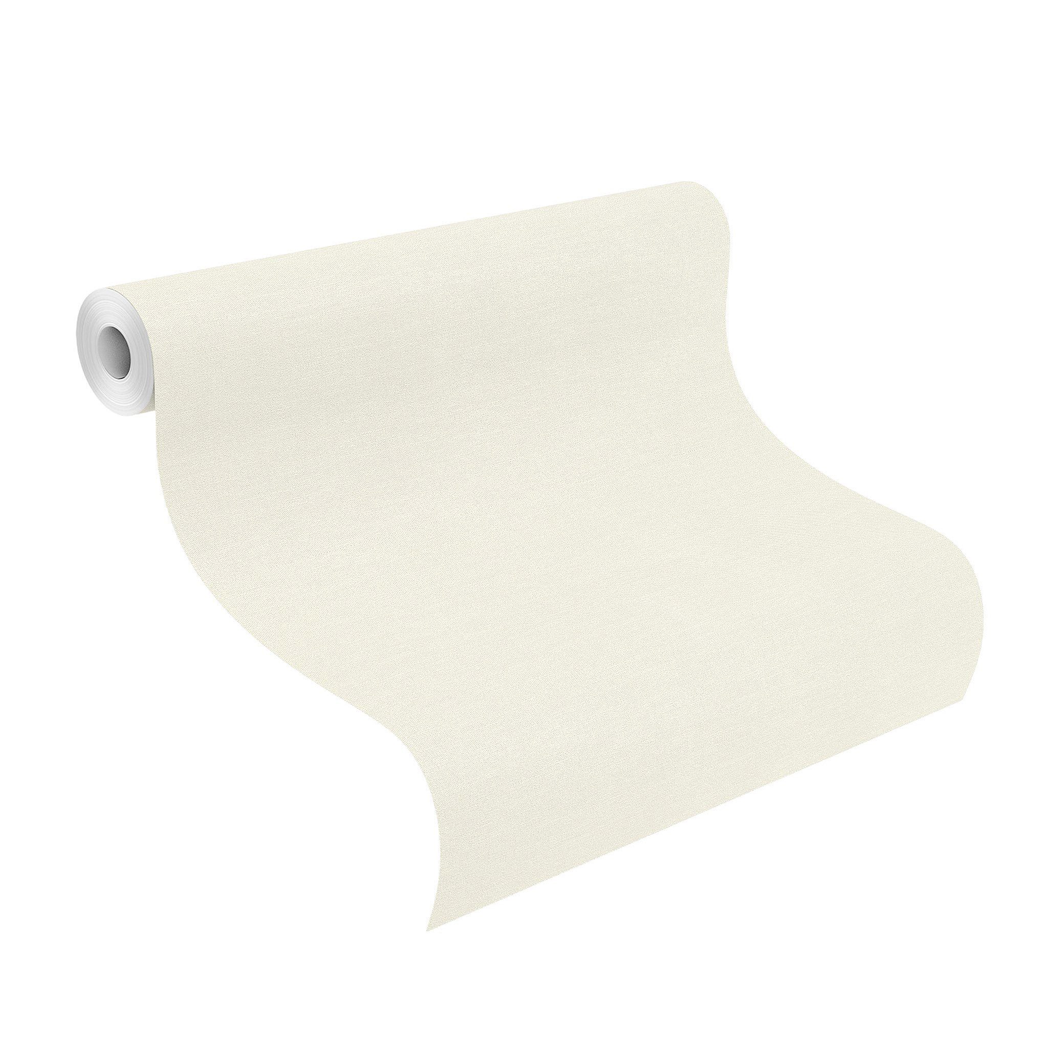 Rasch Vliestapete Textiloptik - Vinyltapete Uni Weiß Creme, Stoffoptik, (1 Rolle, 1 St., Kollektion 'Beachhouse' - 10,05 m x 0,53 m), gute Lichtbeständigkeit, feucht abwischbar, restlos abziehbar