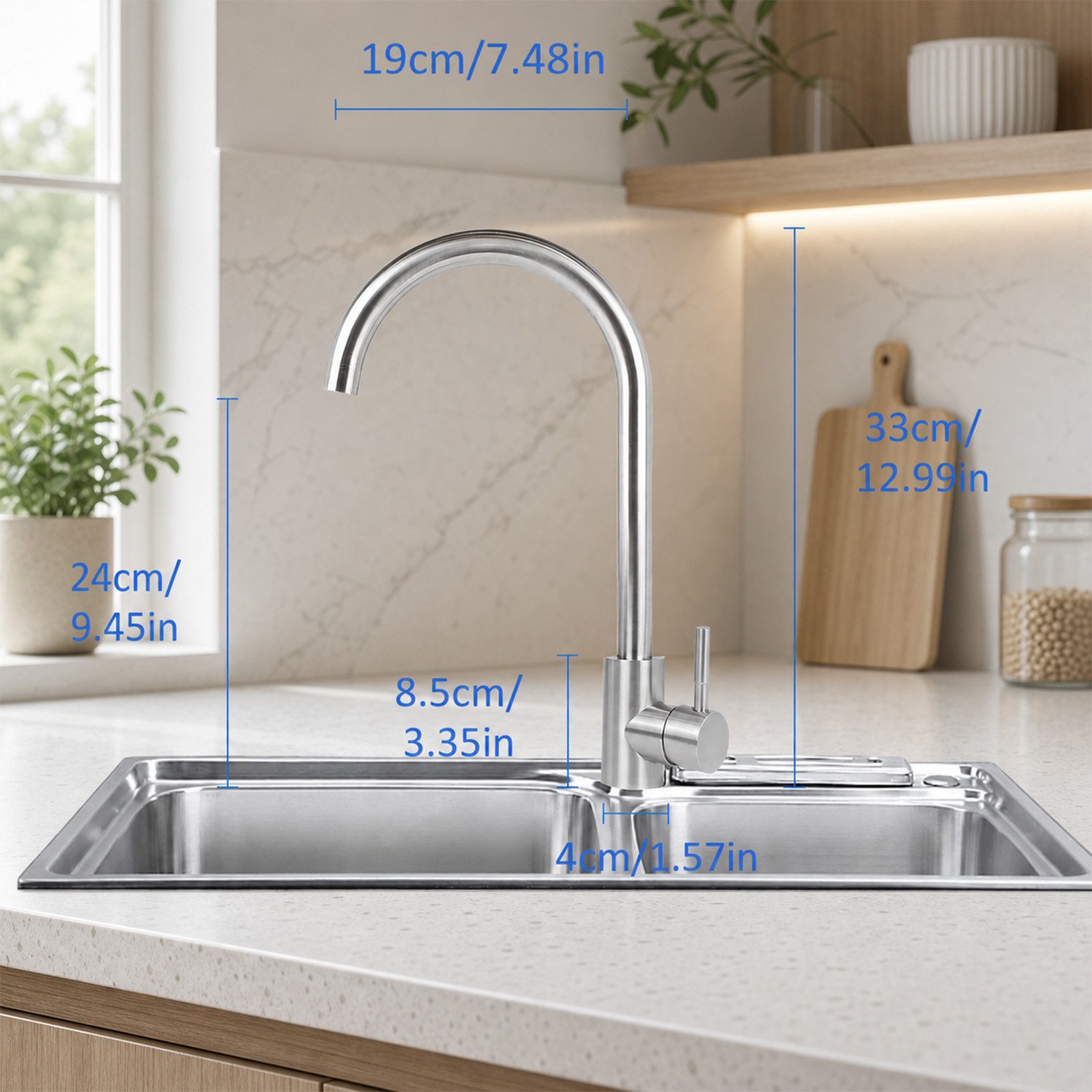 Ledklang Küchenarmatur Hochdruck Edelstahl Spültischarmatur 360° schwenkbar Schwarz/silber (1-St., Mischbatterie) für Einhebelmischer Mischbatterie Wasserhahn K – Bild 3 von 5