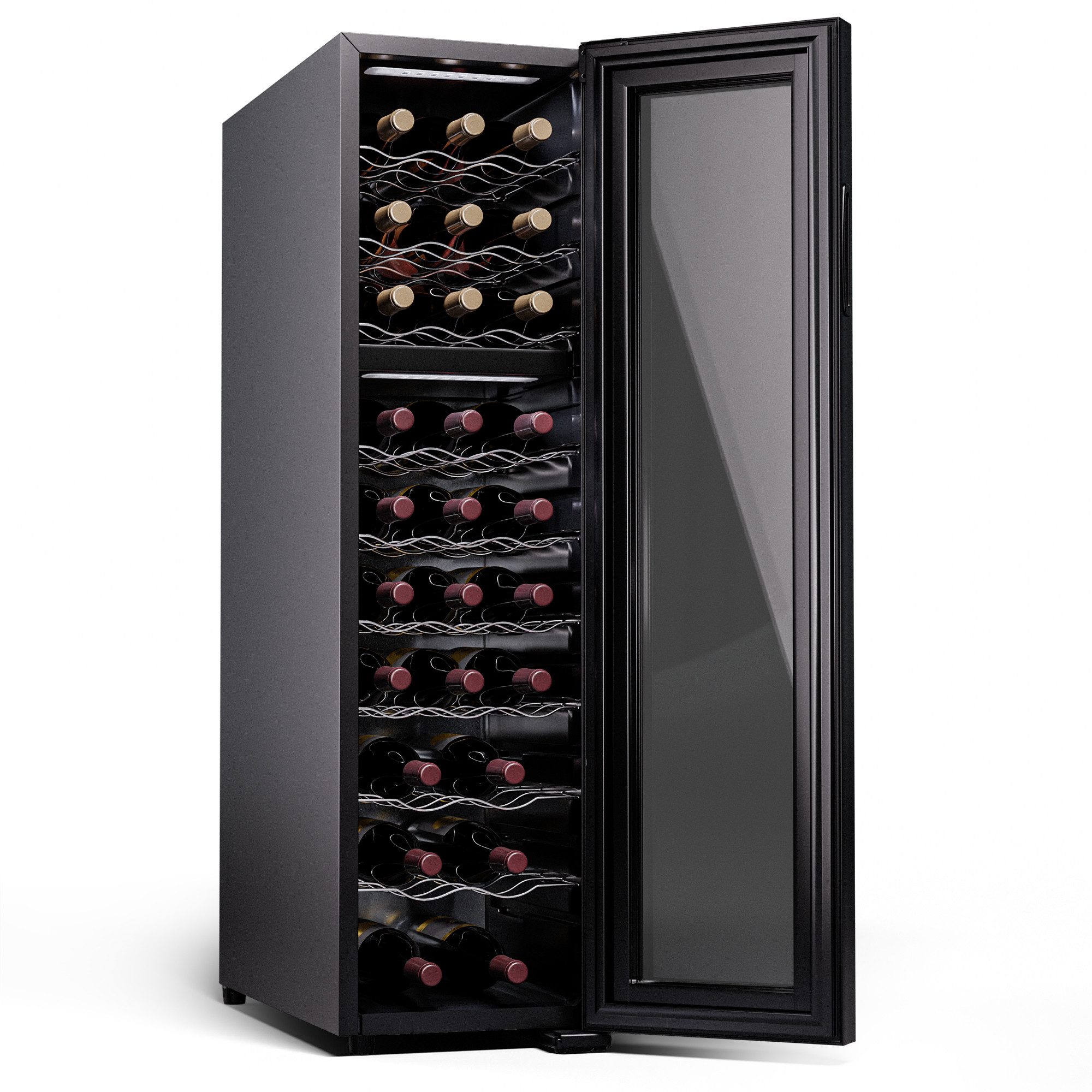 Klarstein Weinkühlschrank Shiraz, für 27 Standardflaschen á 0,75l,Wein Flaschenkühlschrank Weintemperierschrank Weinschrank Kühlschrank